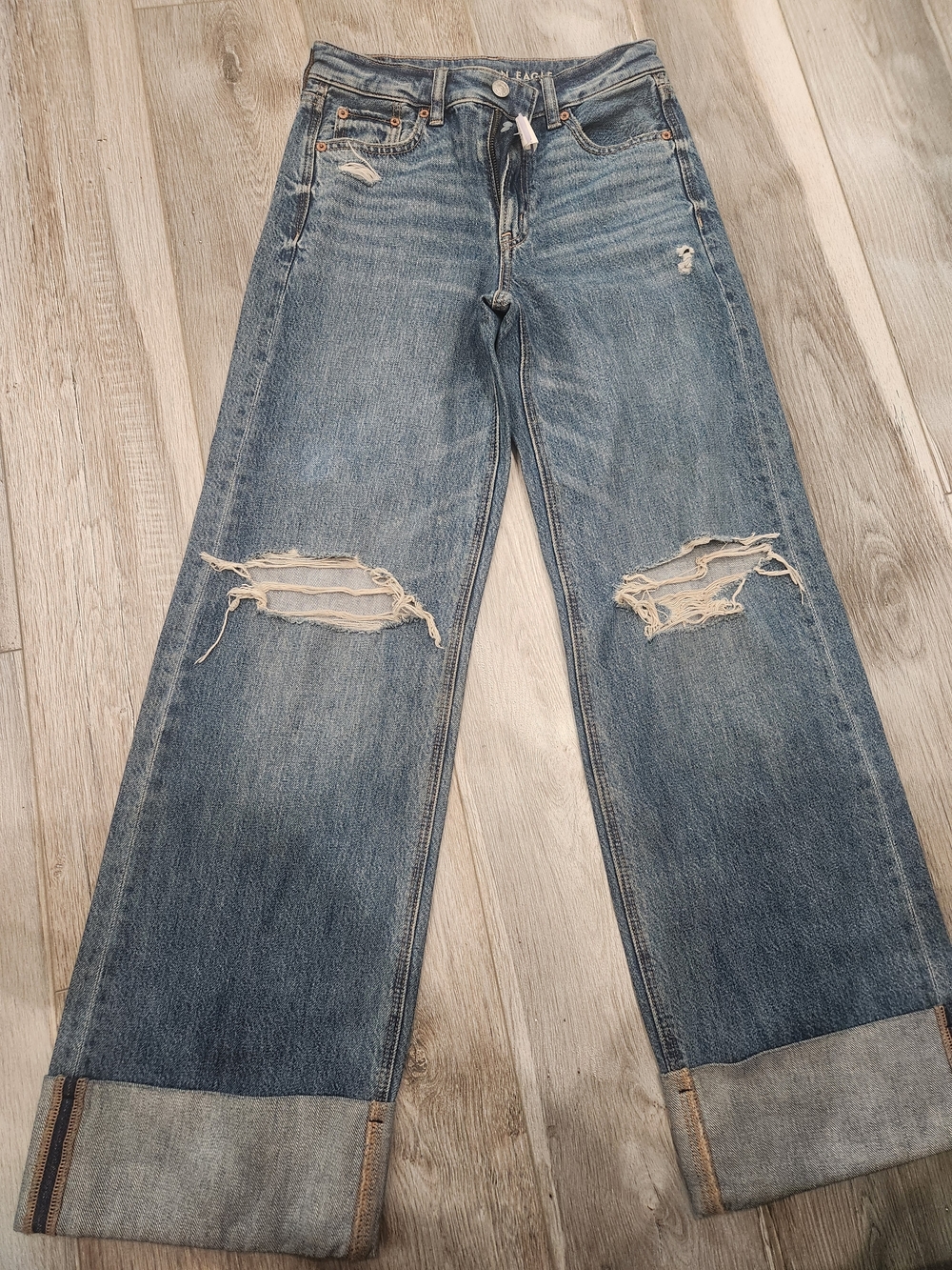 American Eagle Ripped Jeans Distressed Straight Leg Comfort Stretch Denim Mens